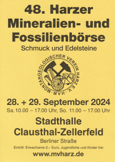 Flyer der 48. Mineralien- und Fossilienbörse in Clausthal-Zellerfeld