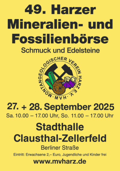 Flyer der 49. Mineralien- und Fossilienbörse in Clausthal-Zellerfeld