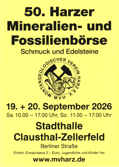 Flyer der 50. Mineralien- und Fossilienb&ouml;rse in Clausthal-Zellerfeld